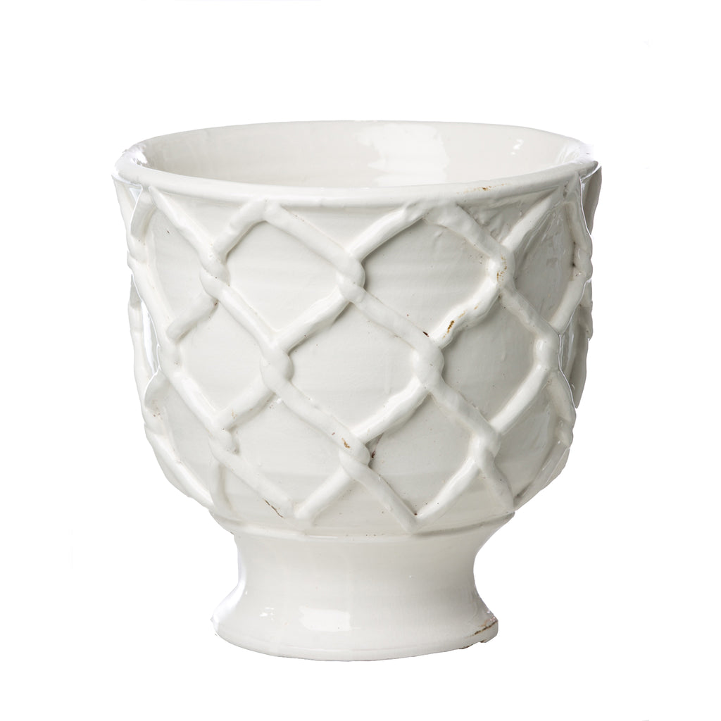 Vinci Criss Cross Pattern White Ceramic Planter, Large