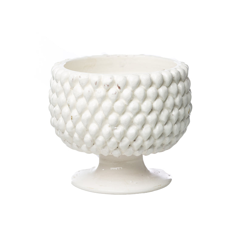 Vinci Pine Cone White Ceramic Planter, Small