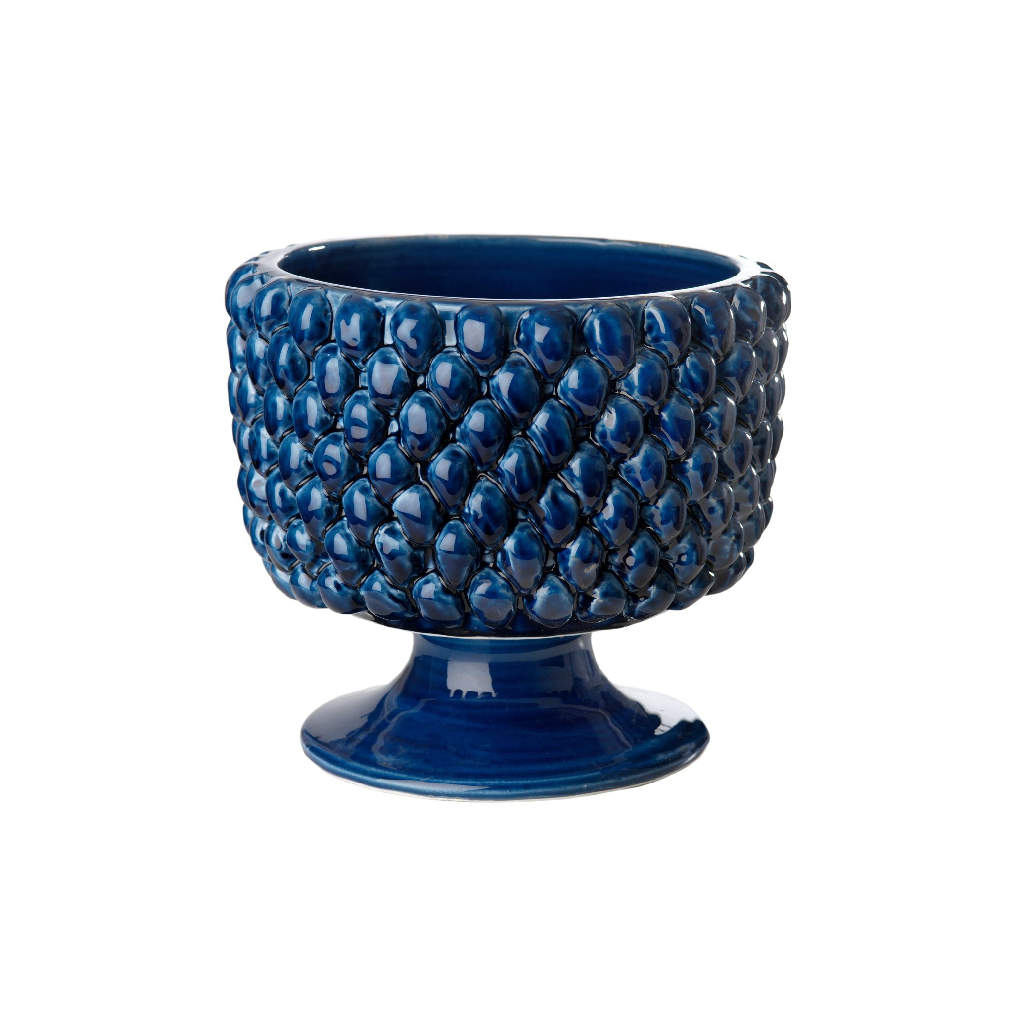 small blue ceramic flower pots Vinci Pine Cone Blue Ceramic Planter, Small – Abigails