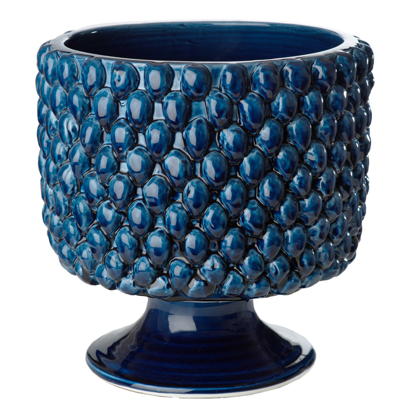 Vinci Pine Cone Blue Ceramic Planter, Large