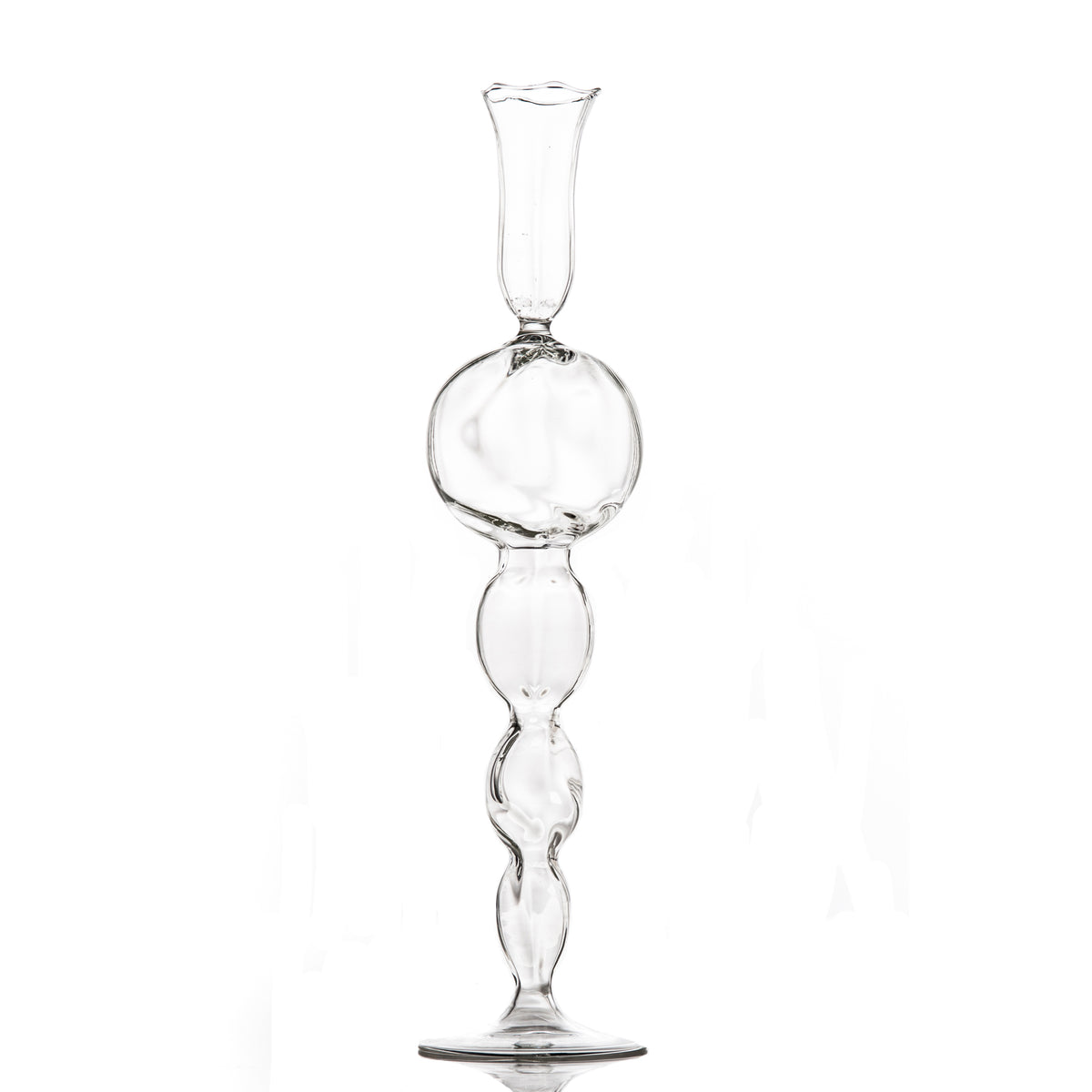 Clear Glass Candlestick with Large, Round Ball