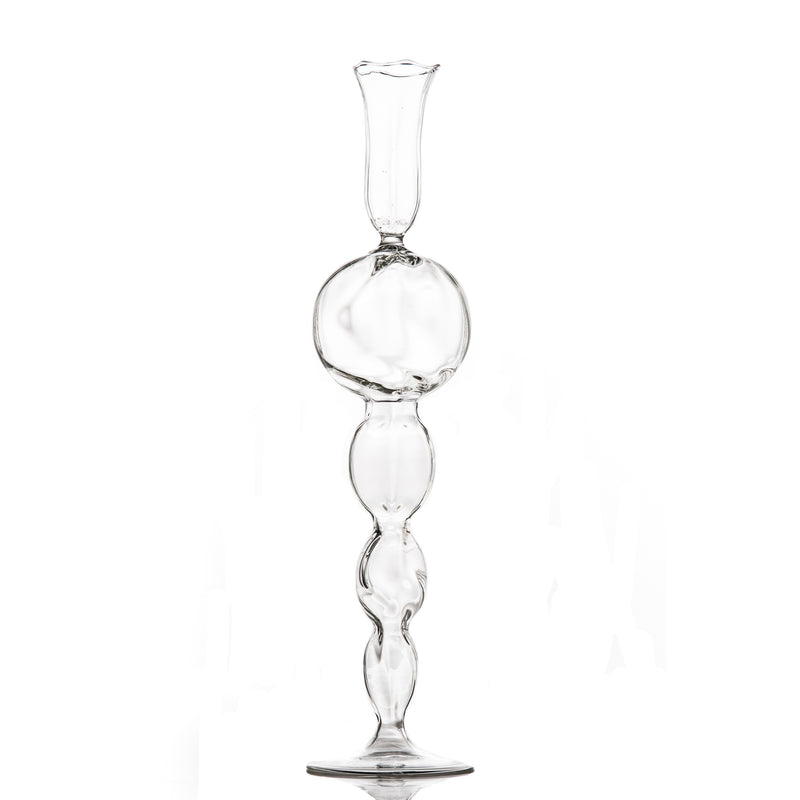 Clear Glass Candlestick, Large Ball at Base