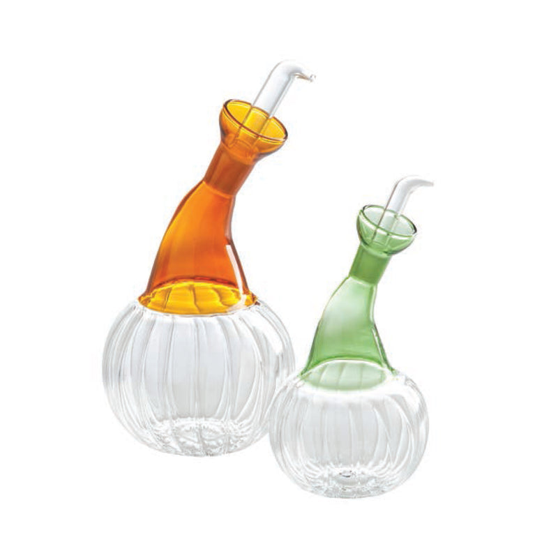 Isola Clear Glass Oil and Vinegar Set, Amber and Green