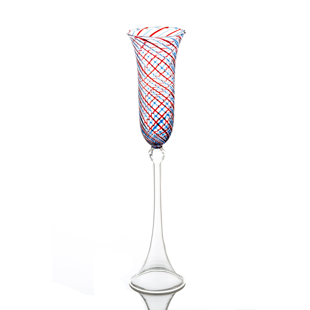 Red and Blue Swirl Champagne Flute, Set of 4