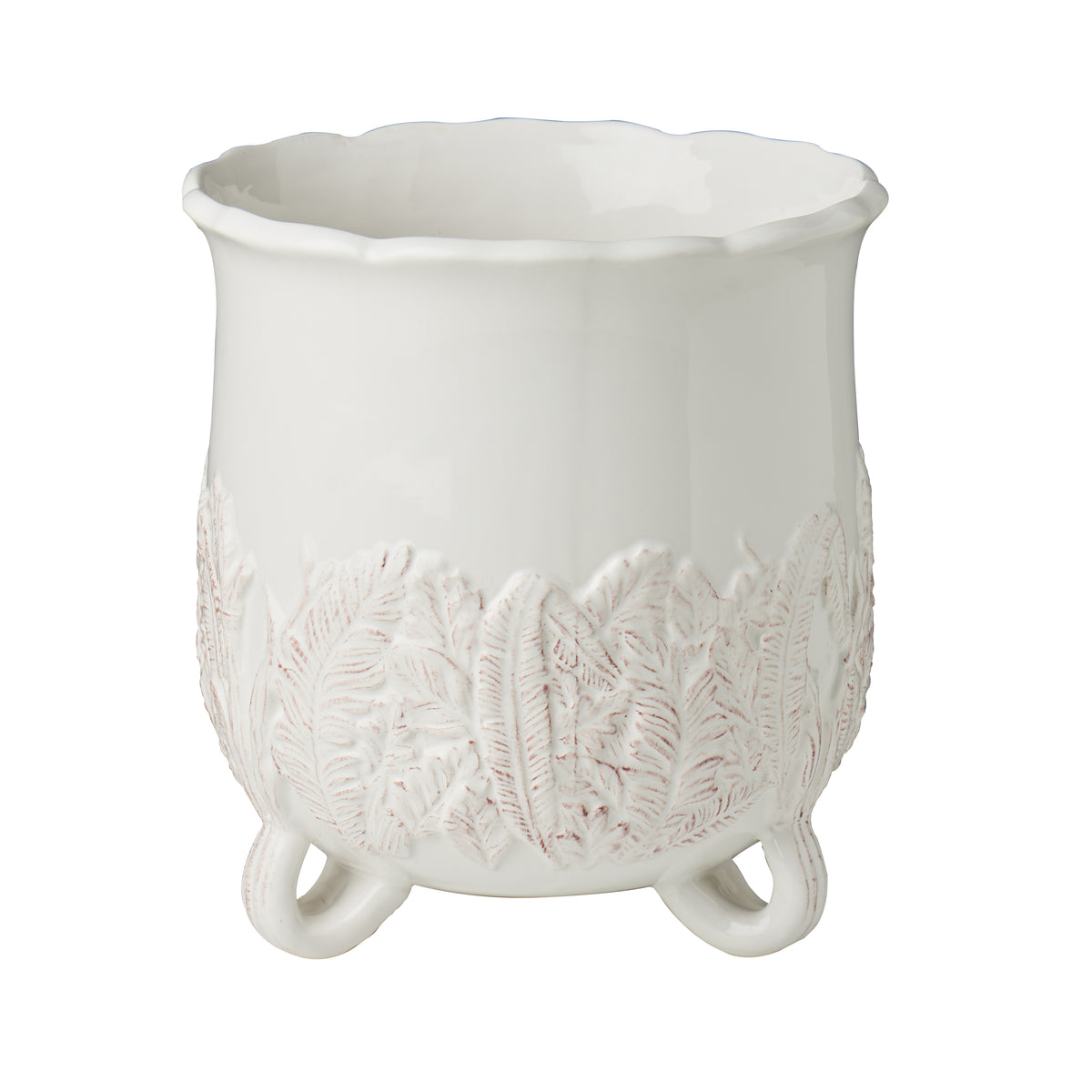 Footed Cachepot with White Leaves