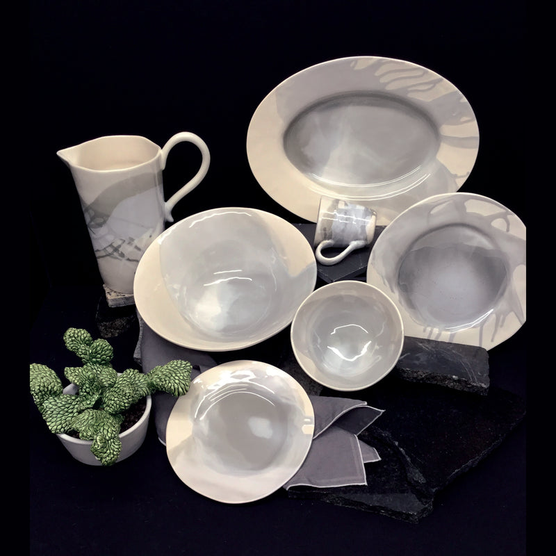 Splash, Ceramic Platter Gray and White