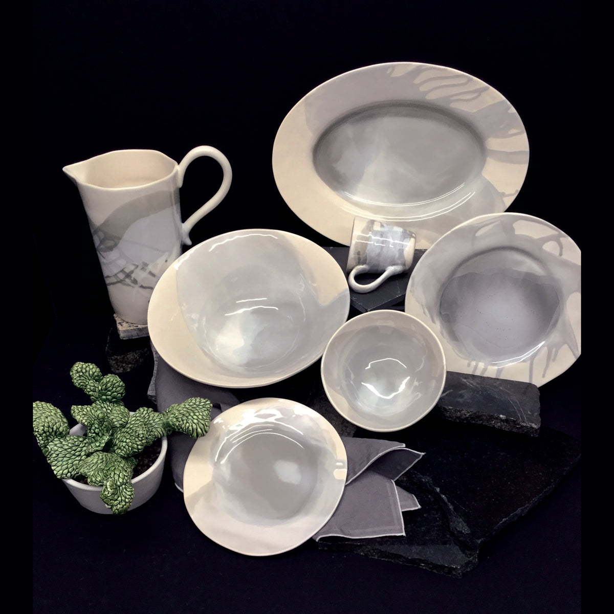Splash, Ceramic Soup Bowl in Gray and White