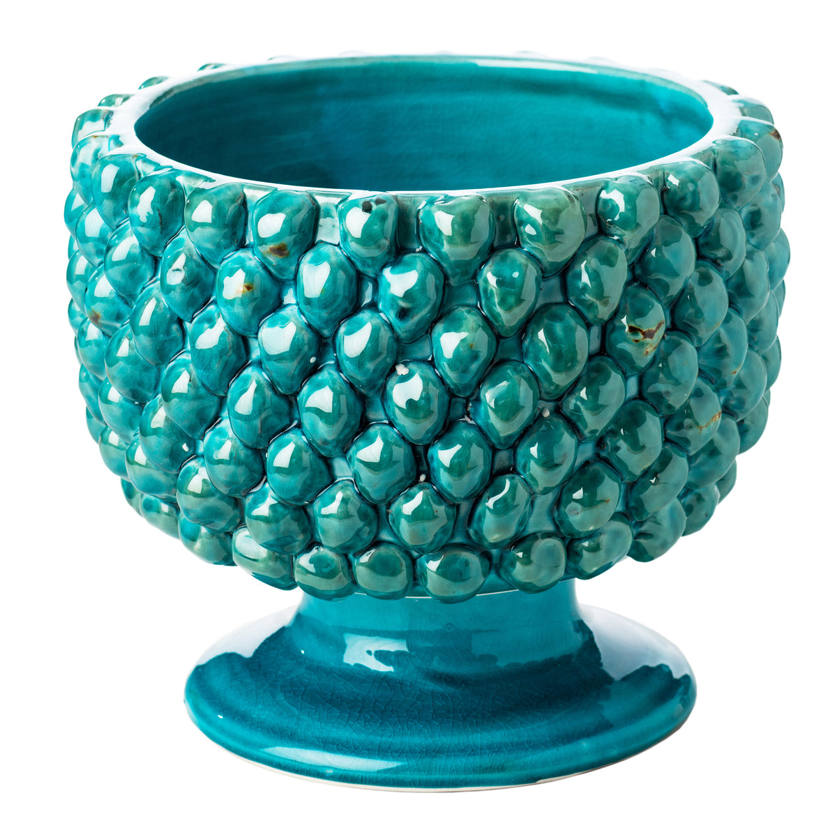 Vinci Pine Cone Turquoise Ceramic Planter, Large