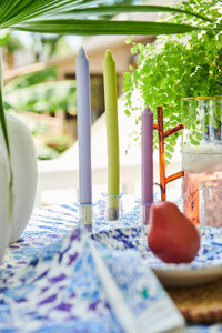 2 Piece Candleholder, Clear with Blue Rim with Cylinder