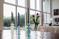 Blue Swirl Glass Candlestick, Medium