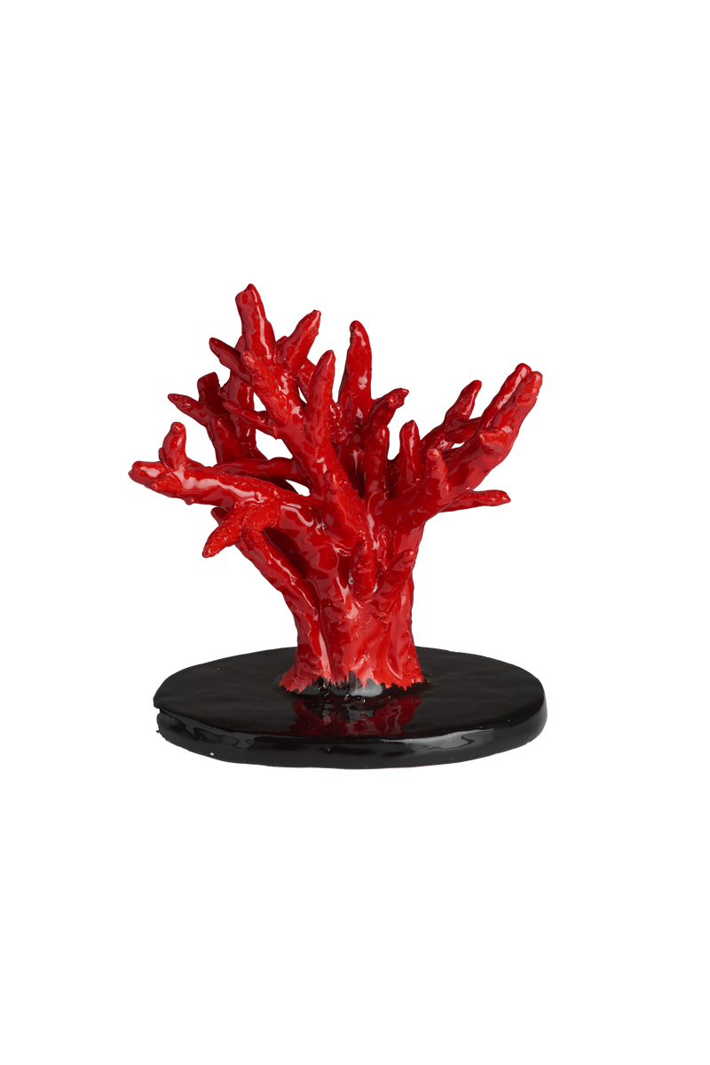 Coral, Red w/ Black Oval Vase, Small