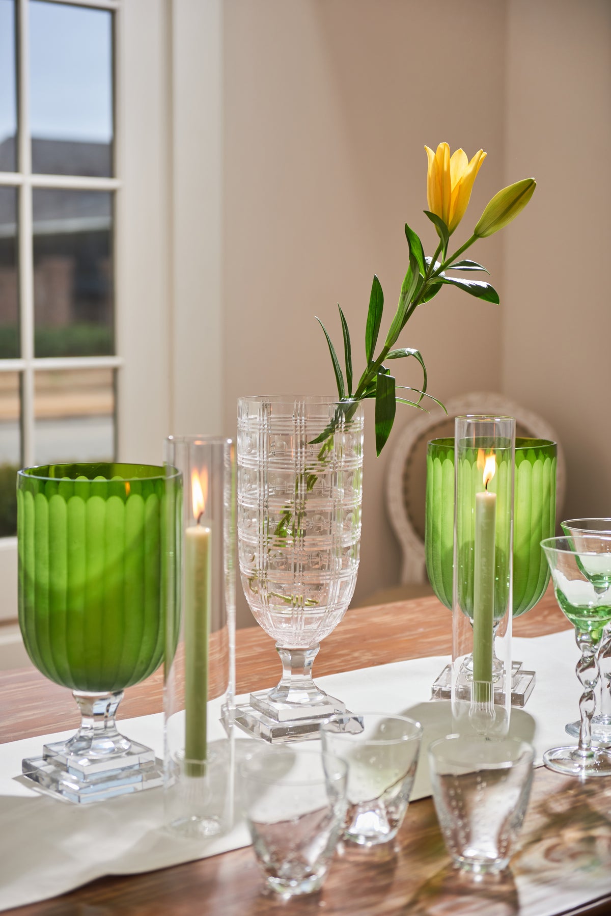 2 Piece Clear Candleholder w/ Clear Cylinder