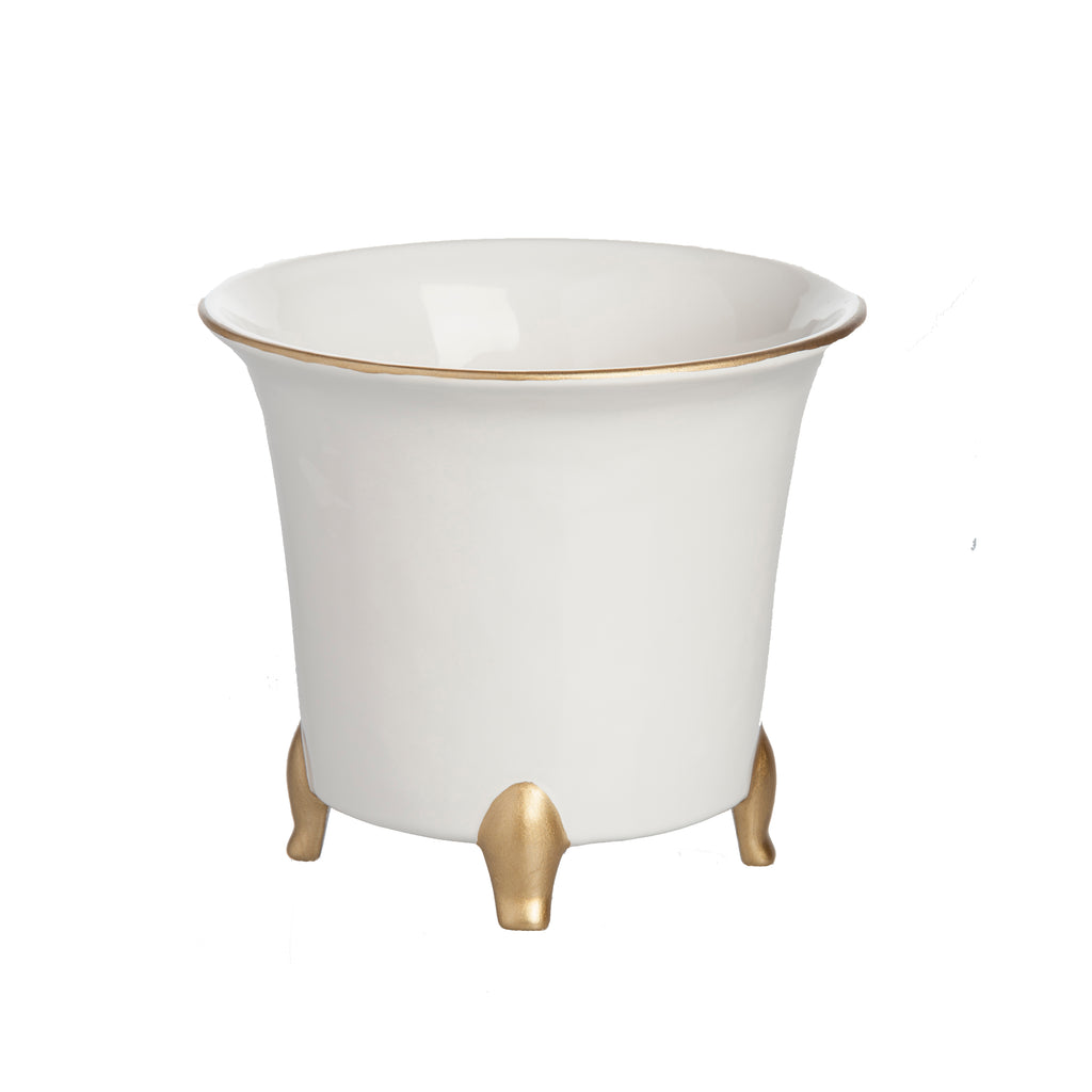 Cachepot, White and Gold, Small