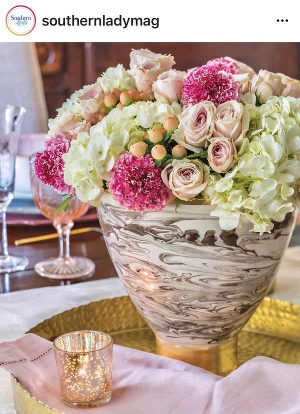 Roma Collection, Brown Marble Footed Bowl with Gold Accents