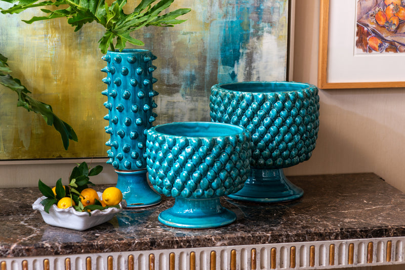 Vinci Pine Cone Turquoise Ceramic Vase